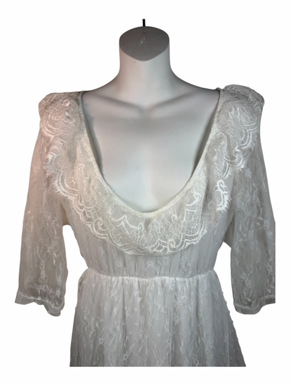 Renaissance Boho Lace Wedding Dress Small White Cottagecore Tiered Maxi Ruffle - Picture 3 of 12